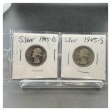 Two Silver Washington Quarters (1945-d & 1945-s)