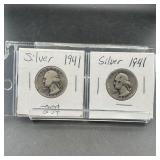Two Silver Washington Quarters (1941 & 1941)