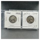 Two Silver Washington Quarters (1952 & 1952-d)