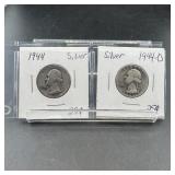 Two Silver Washington Quarters (1944 & 1944-d)