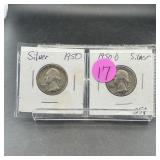 Two Silver Washington Quarters (1950 & 1950-d)