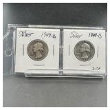 Two Silver Washington Quarters (1947-d & 1949-d)