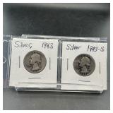 Two Silver Washington Quarters (1943 & 1943-s)