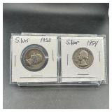 Two Silver Washington Quarters (1953 & 1954)