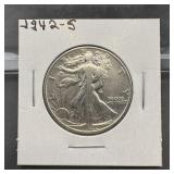 1942-S Walking Liberty Silver Half Dollar