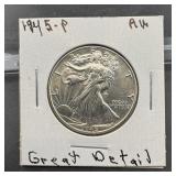 1945 Walking Liberty Silver Half Dollar
