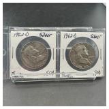 Two Franklin Silver Half Dollars (1962-d & 1962-d)
