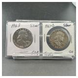 Two Franklin Silver Half Dollars (1963 & 1963-d)