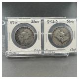 Two Franklin Silver Half Dollars (1952 & 1952-d)