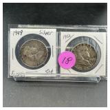 Two Franklin Silver Half Dollars (1949 & 1952)