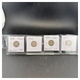 Four Mercury Silver Dimes (1919)