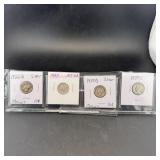 Four Mercury Silver Dimes (1936-1937)