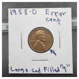Error 1958-D Lincoln Wheat Cent
