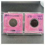 Two Shield Nickels (1869 & 1875)