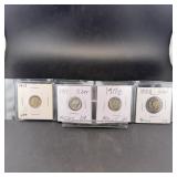 Four Mercury Silver Dimes (1917)