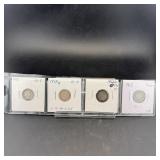 Four Barber Silver Dimes (1912-1913)