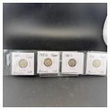 Four Mercury Silver Dimes (1918-1919)