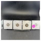 Four Barber Silver Dimes (1904-1905)