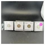 Four Mercury Silver Dimes (1916-1917)