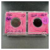 Two Shield Nickels (1866 & 1867)