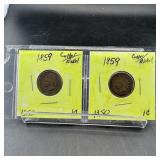 Two Indian Head Cents (1859, First Year)
