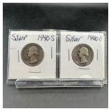 Two Silver Washington Quarters (1940-S)