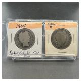 Two Barber Silver Half Dollars (1904 & 1906-o)