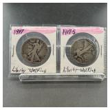 Two Walking Liberty Silver Half Dollars (1917 & 19