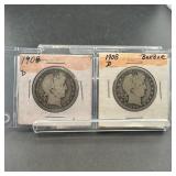 Two Barber Silver Half Dollars (1908 & 1908-d)