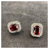Sterling Silver Garnet & CZ Earrings