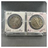 Two Walking Liberty Silver Half Dollars (39 & 41)