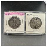 Two Walking Liberty Silver Half Dollars (36-s&37)