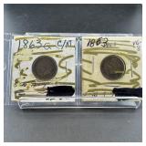 Two Indian Head Cents (1863 & 1863)