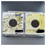 Two Indian Head Cents (1863 & 1863)