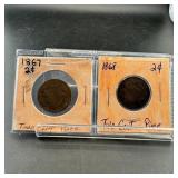 Two Two-Cent Pieces (1867 & 1868)