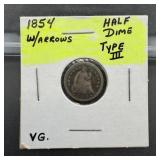 1854 Seated Liberty Silver Half Dime (Arrows, Type