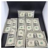 Ten 2013 Consecutive $1 Federal Reserve Notes (201