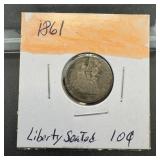 1861 Seated Liberty Silver Dime