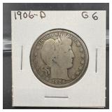 1906-D Barber Silver Half Dollar