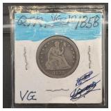1858 Seated Liberty Silver Quarter