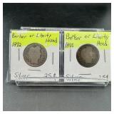 Two Barber Silver Quarters (1892&1893)