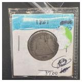 1861 Seated Liberty Silver Quarter