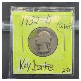 1932-D Silver Washington Quarter (Key Date)