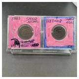 Two Shield Nickels (1883 & 1883, Possible Overdate