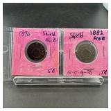 Two Shield Nickels (1876 & 1882)