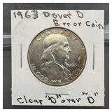 Error 1963 Franklin Silver Half Dollar (mintage ~2