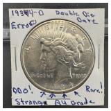 Error 1934-D Peace Silver Dollar (mintage ~1.5M)