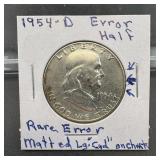 Error 1954-D Franklin Silver Half Dollar (mintage