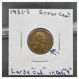 Error 1951-S Lincoln Wheat Cent