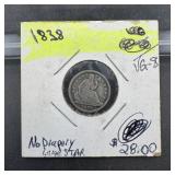 1838 Seated Liberty Silver Half Dime (No Drapery,